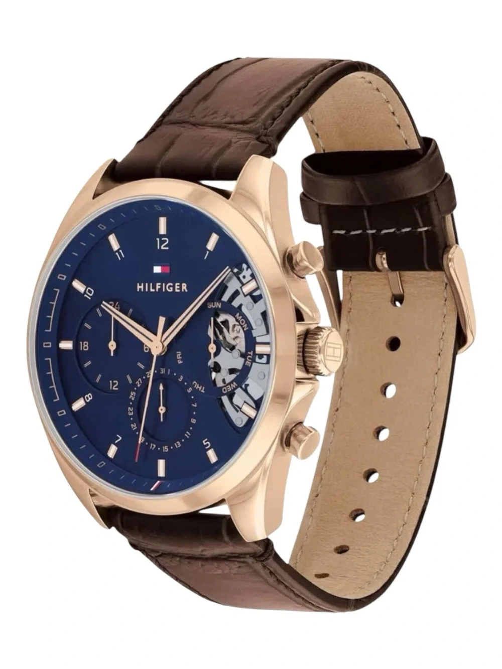 Tommy Hilfiger Men's Baker Watch Blue Dial Brown Leather Strap 1710453